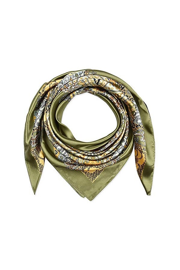 Corciova Grande écharpe carrée en soie pour femme 35 cm - Noir - Large