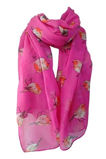 GlamLondon Foulard de Noël imprimé rouge-gorge aquarelle pour femme, rose fuchsia, L
