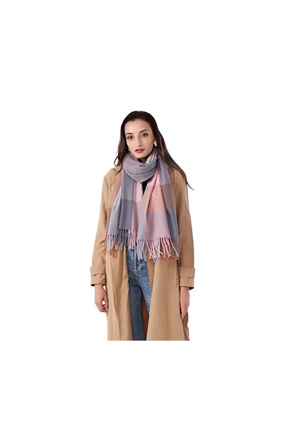 DiaryLook Écharpe de couverture chaude à carreaux pour lhiver, longues écharpes pour femmes à carreaux doux, écharpe en lain