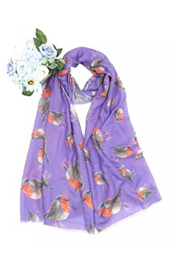 Claudia & Jason® Grande écharpe tendance avec imprimé rouge-gorge pour femme - Violet - Taille Unique