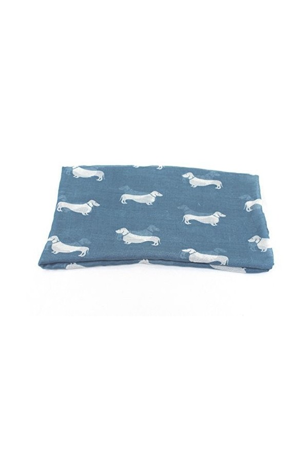 World of Shawls Chiens Teckel Écharpe Imprimée - Toutes Saisons Écharpe - Grande Taille - Petit Mini Chien Saucisse - bleu sa