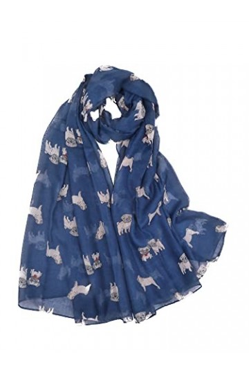 Claudia & Jason® Écharpe avec imprimé animal pour toutes les saisons Idée cadeau pour les amateurs de carlin - Bleu - Taille 