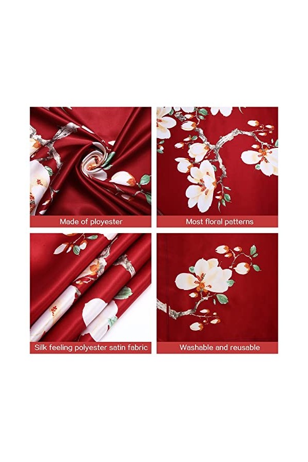 Lot de 3 foulards en soie de 89 cm pour femme et fille blanc, rose, rouge 