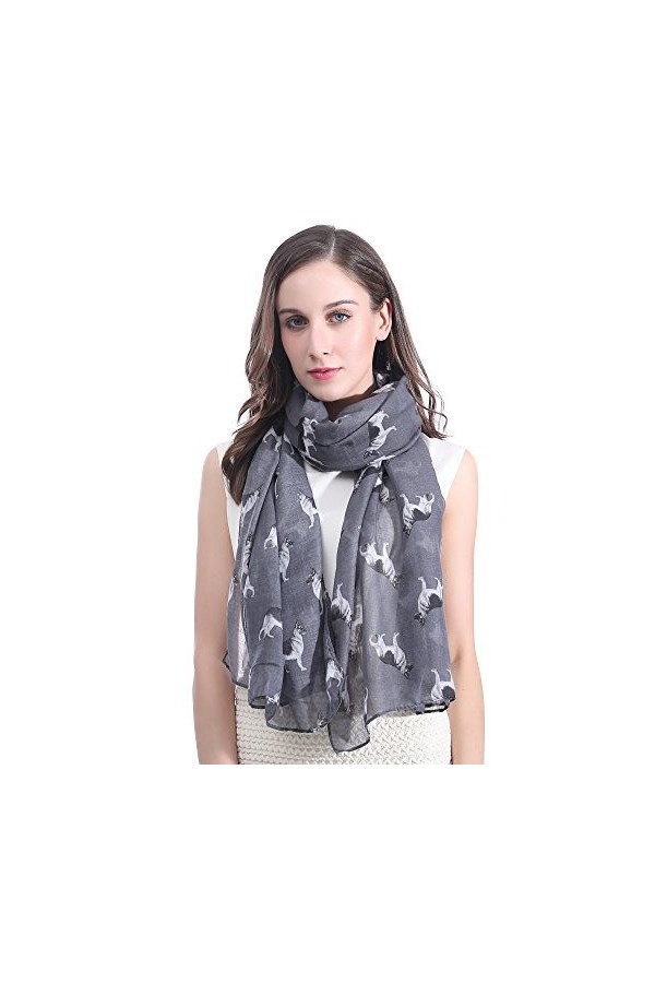 Lina & Lily Écharpe Foulard imprimé Berger Allemand Gris 