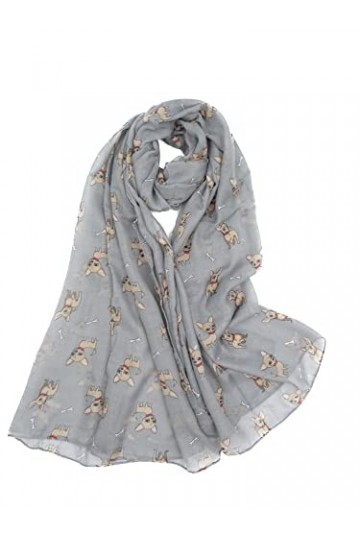 Claudia & Jason® - Écharpe douce et tendance avec imprimé animal de chihuahua, gris, 180*90CM