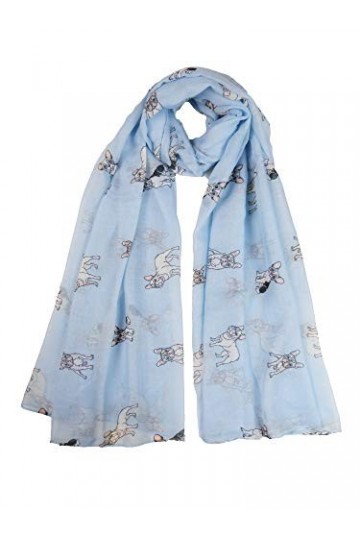 Écharpe mignonne avec imprimé de bouledogue français pour les amateurs de chiens. - Bleu - Taille unique