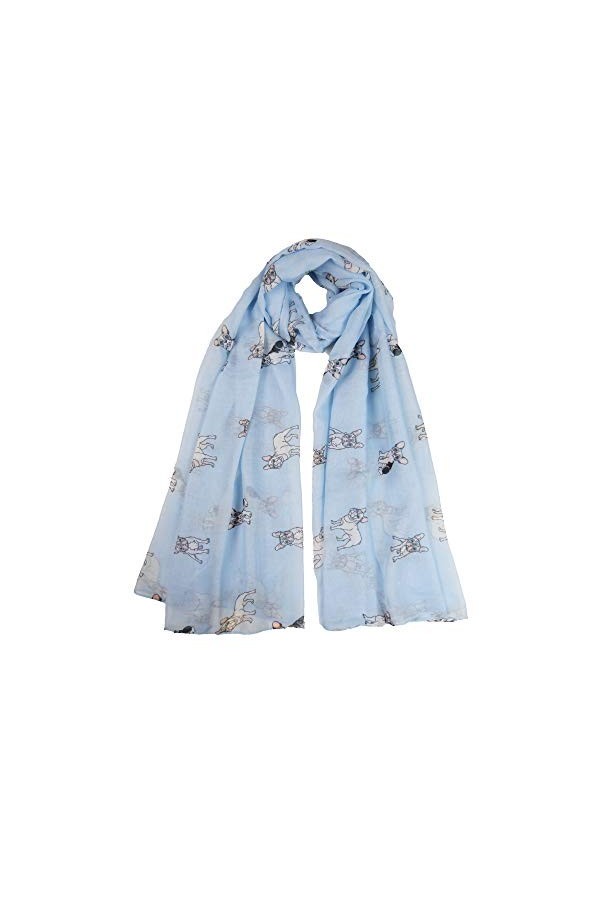 Écharpe mignonne avec imprimé de bouledogue français pour les amateurs de chiens. - Bleu - Taille unique