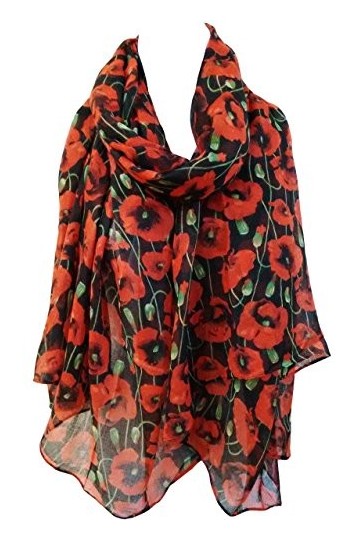 GlamLondon Foulard imprimé coquelicot rouge pour femme, P-7182-Black, L