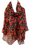 GlamLondon Foulard imprimé coquelicot rouge pour femme, P-7182-Black, L