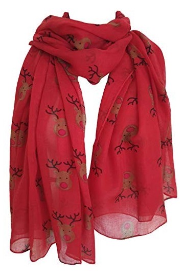 GlamLondon Foulard renne de Noël avec nez rouge pour femme - Rouge - Large