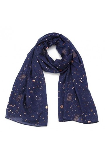 Tinpia Écharpe pour Femme Motif étoile de Lune Doré, Femme, Bleu Marine, One Size