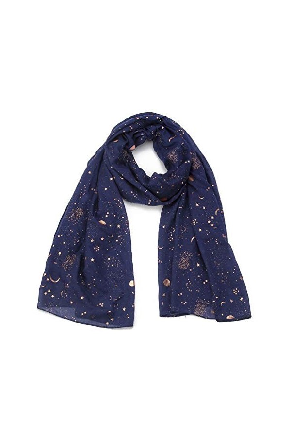 Tinpia Écharpe pour Femme Motif étoile de Lune Doré, Femme, Bleu Marine, One Size
