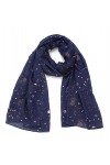 Tinpia Écharpe pour Femme Motif étoile de Lune Doré, Femme, Bleu Marine, One Size
