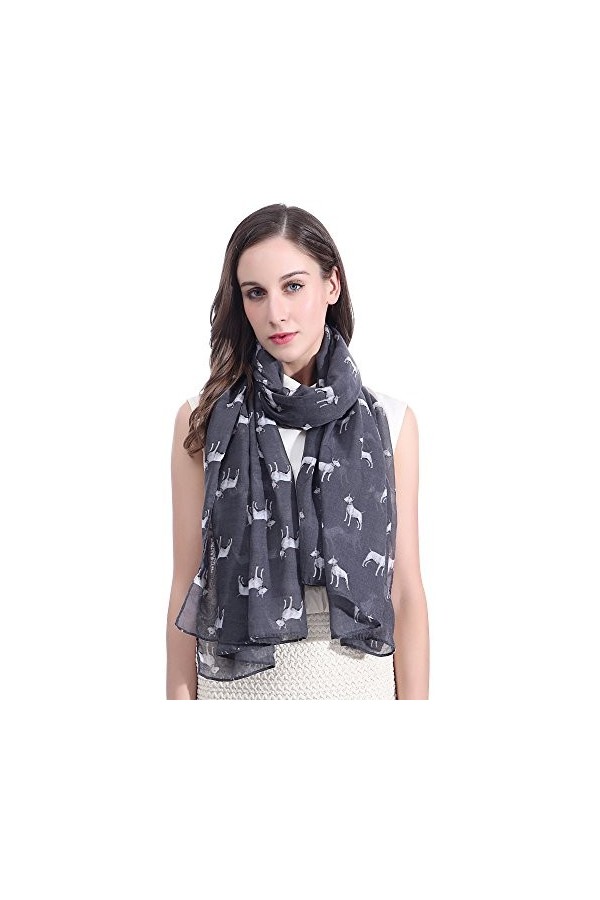 Lina & Lily Écharpe Foulard imprimé Bull Terrier Gris 