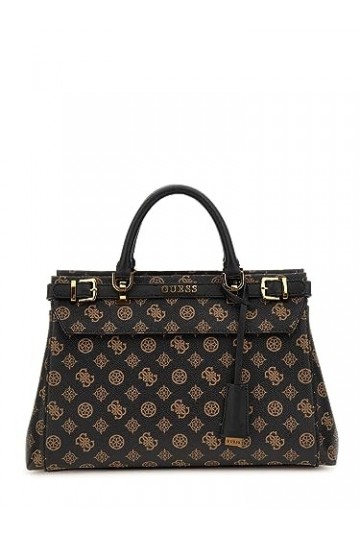 GUESS Sestri Logo Luxury Satchel Mocha Logo, Logo Mocha, OneSize