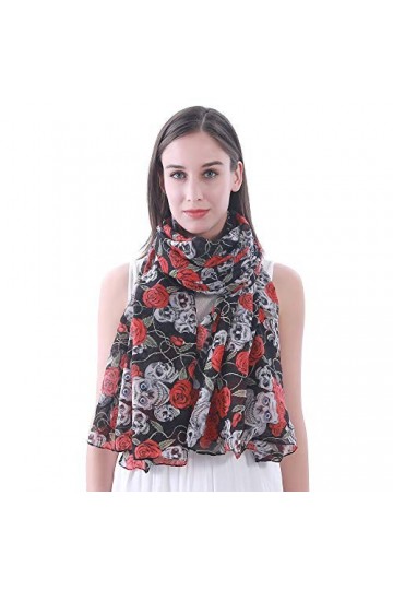 Lina & Lily Châle Foulard Femme Bufanda Imprimé Crâne Rose Noir 