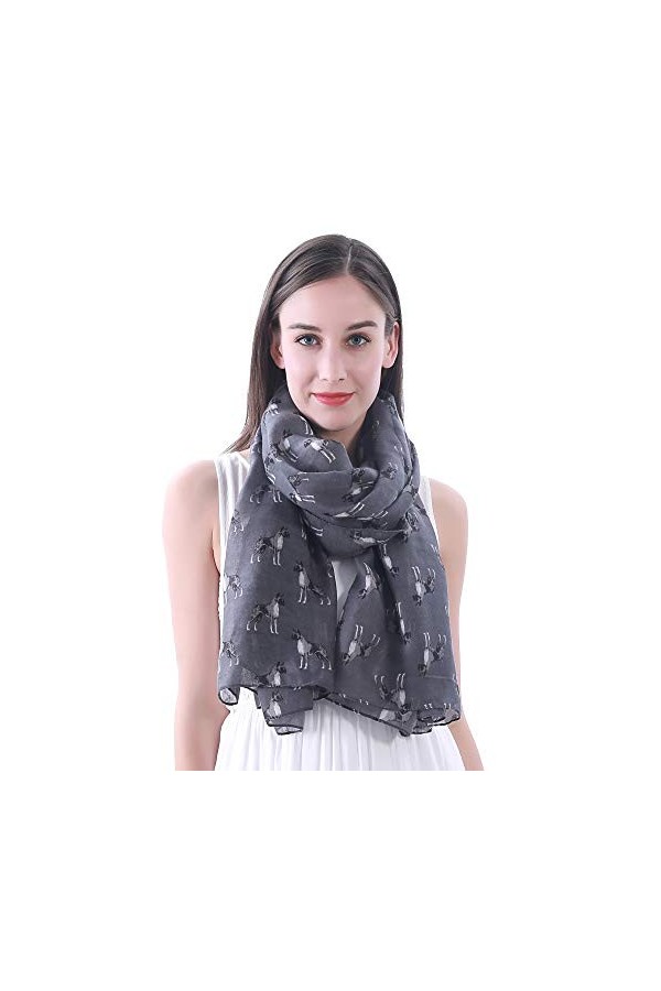 Lina & Lily Châle Foulard Femme Bufanda Imprimé Chien Boxer Dog Gris foncé 