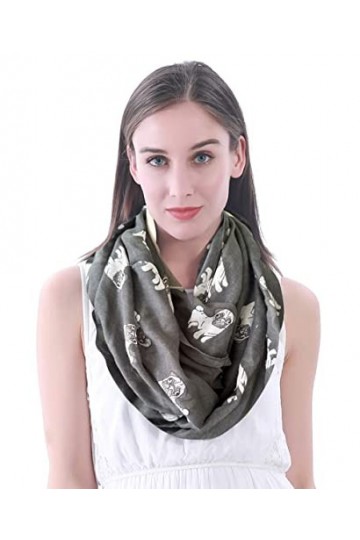 Lina & Lily Écharpe Foulard Tube Imprimé Chien Carlin Gris Foncé 