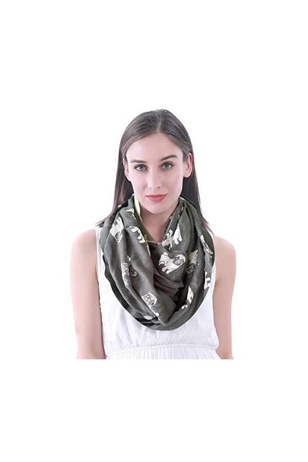 Lina & Lily Écharpe Foulard Tube Imprimé Chien Carlin Gris Foncé