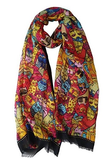 GlamLondon Foulard pour femme avec imprimé chaton - Noir - Large