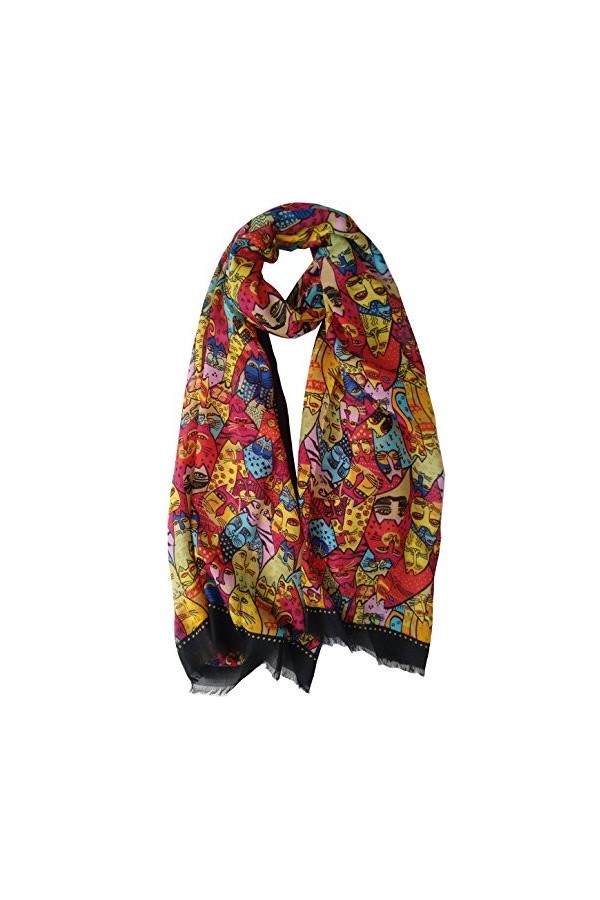 GlamLondon Foulard pour femme avec imprimé chaton - Noir - Large