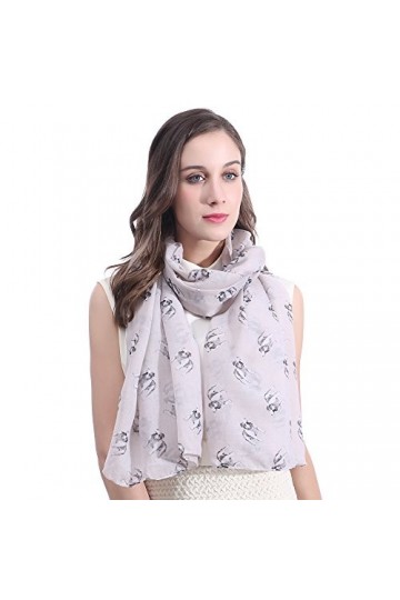 Lina & Lily Écharpe Foulard imprimé Bouledogue Bulldog Beige 