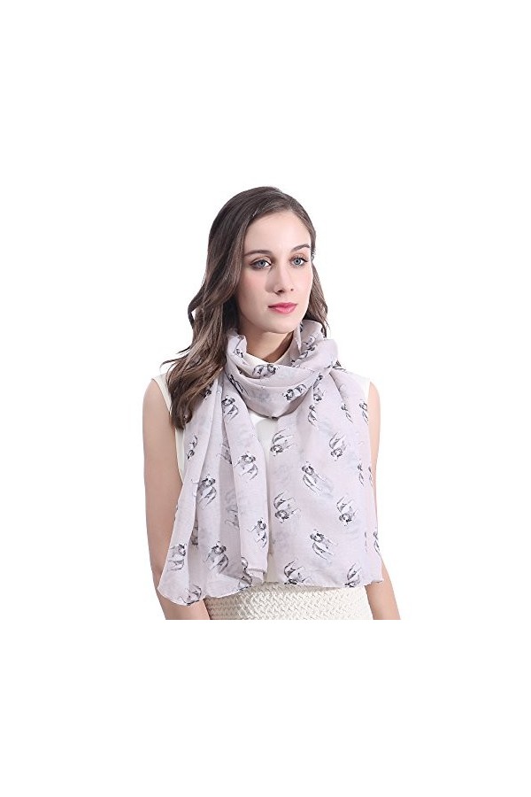 Lina & Lily Écharpe Foulard imprimé Bouledogue Bulldog Beige 