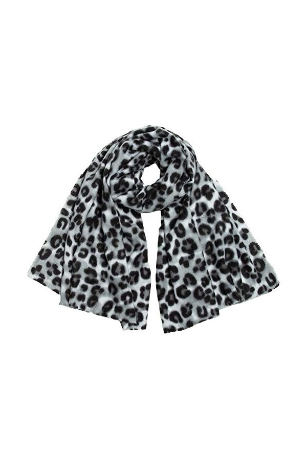 Caspar SC501 Écharpe XL douce et chaude pour femme avec imprimé léopard, Couleur:gris, Taille:Taille unique