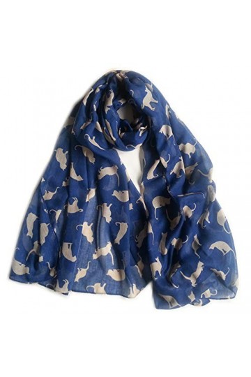 GlamLondon Foulard imprimé chat pour femme, bleu marine, L