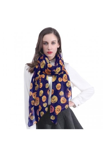 Lina & Lily Écharpe Foulard Femme Imprimé Citrouille Halloween Bleu 