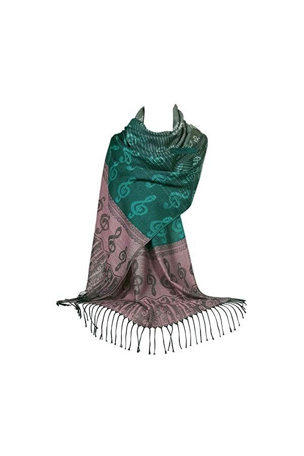 GFM Écharpe ou pashmina Motif notes de musique Taille L ou M - Turquoise - Large