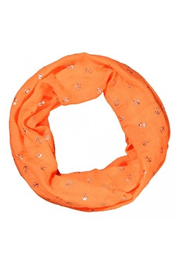 MANUMAR Écharpe en boucle pour femme avec motif ancre comme accessoire parfait pour lautomne et lhiver, Ancre orange paille