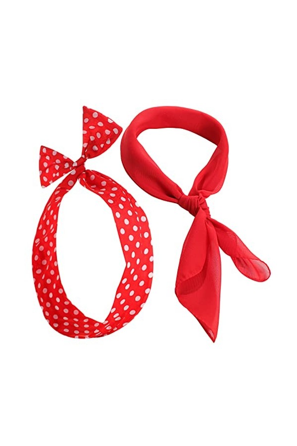 SATINIOR 2 Accessoires de Costume des Années 50 Écharpe Carré Bandeau à Pois Rouge 