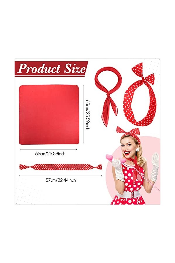 SATINIOR 2 Accessoires de Costume des Années 50 Écharpe Carré Bandeau à Pois Rouge 