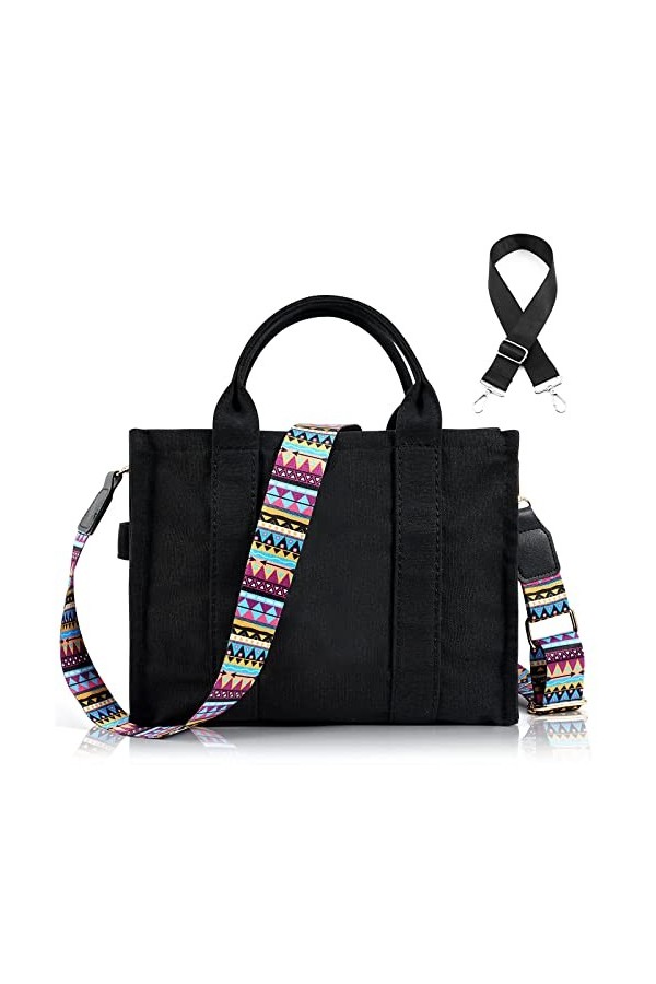 Wikay Sac à Main Cabas The Tote Bags pour Femme Sac Fourre-tout en Toile avec Fermeture éclair Grand Sacs de Voyage Tendance 