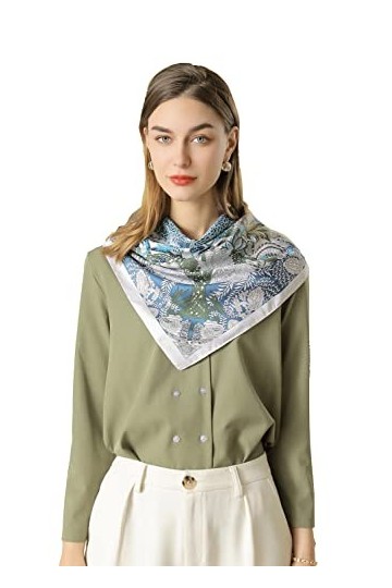 S.Young Femme Foulard Carré de Soie Echarpe Châle Ultra-Léger Respirant Multi-motifs pour Femmes Accessoires Élégants 90 * 90
