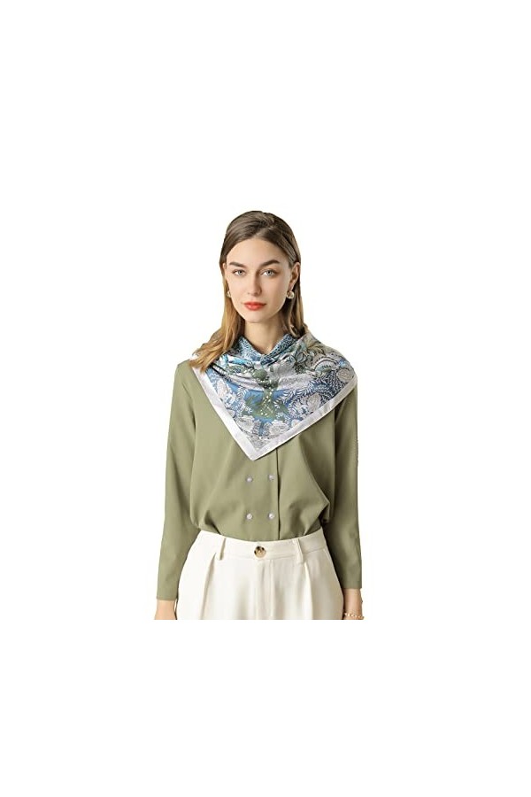 S.Young Femme Foulard Carré de Soie Echarpe Châle Ultra-Léger Respirant Multi-motifs pour Femmes Accessoires Élégants 90 * 90