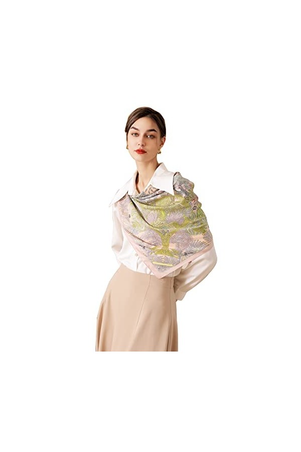 S.Young Femme Foulard Carré de Soie Echarpe Châle Ultra-Léger Respirant Multi-motifs pour Femmes Accessoires Élégants 90 * 90