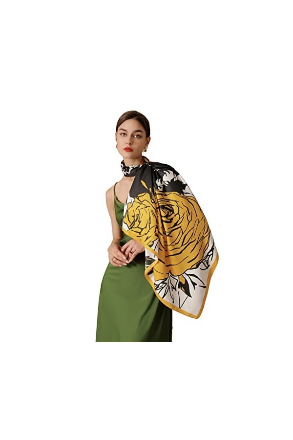 S.Young Femme Foulard Carré de Soie Echarpe Châle Ultra-Léger Respirant Multi-motifs pour Femmes Accessoires Élégants 90 * 90