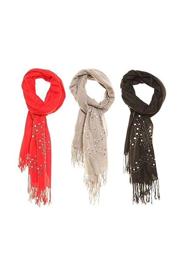 HPNK Limited Écharpe pour femme Gris doux Strass et clous, gris, ‎ 26 x 20 x 2 cm