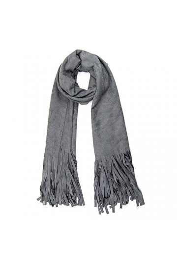 MANUMAR Écharpe comme cuir imitation avec franges, couleur unie, unifarben Suede effet de dame, écharpe avec effet daim, cade