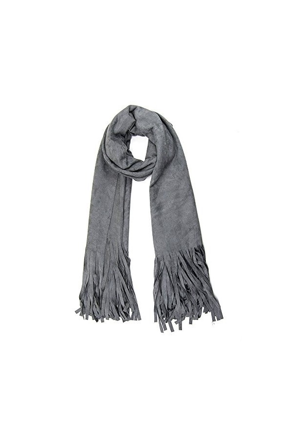 MANUMAR Écharpe comme cuir imitation avec franges, couleur unie, unifarben Suede effet de dame, écharpe avec effet daim, cade