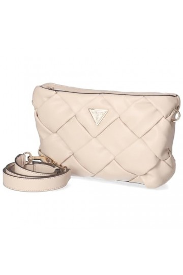 Guess Zaina zippé, Sac à bandoulière, Fermeture éclair sur Le Dessus Femme, Stone, Taille Unique