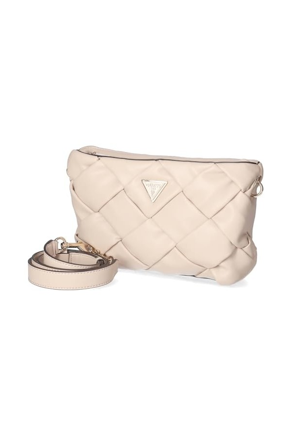 Guess Zaina zippé, Sac à bandoulière, Fermeture éclair sur Le Dessus Femme, Stone, Taille Unique