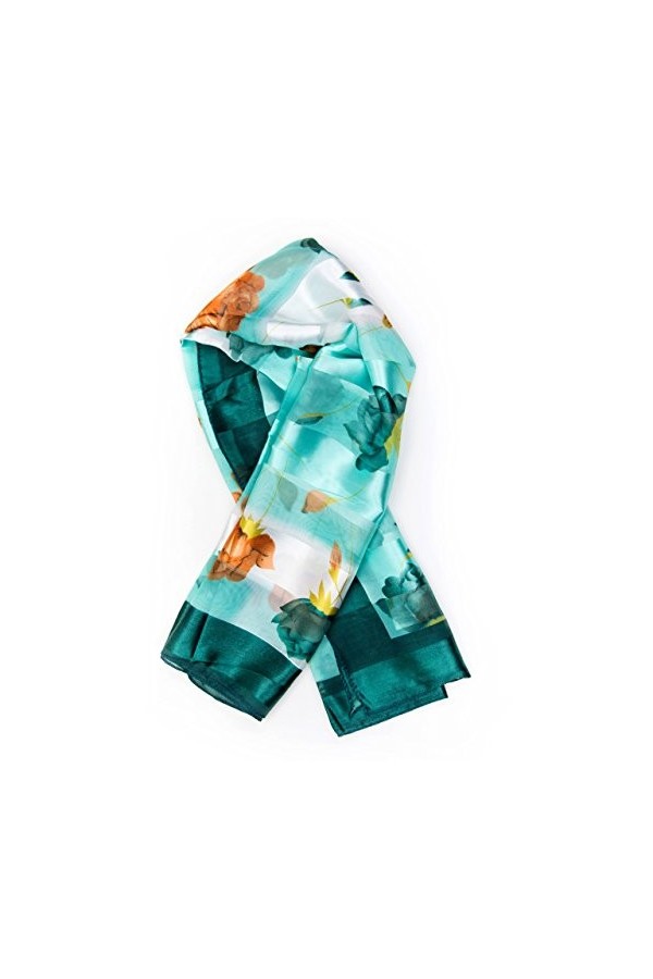 MANUMAR Foulard pour femme soyeux - Couleur unie et avec motif floral - Accessoire parfait pour lautomne et lhiver, Blanc/v