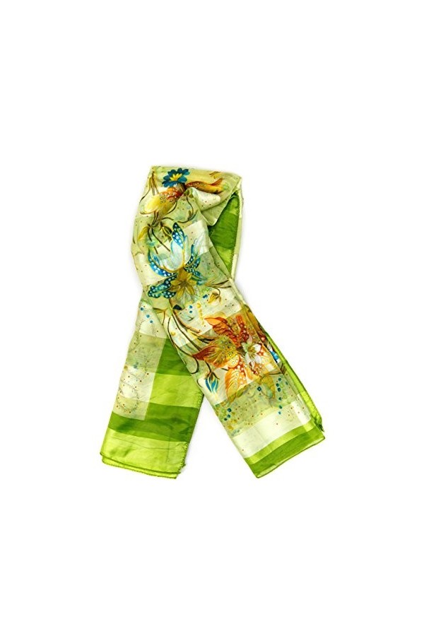 MANUMAR Foulard pour femme soyeux - Couleur unie et avec motif floral - Accessoire parfait pour lautomne et lhiver, Blanc/v