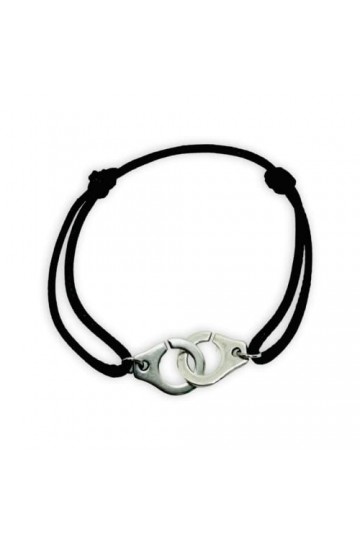 Bracelet Menotte Sur Cordon - Fil En Nylon Tressé- En acier Inoxydable argent- fil noir - taille réglable de 14 à 24 cm - enf