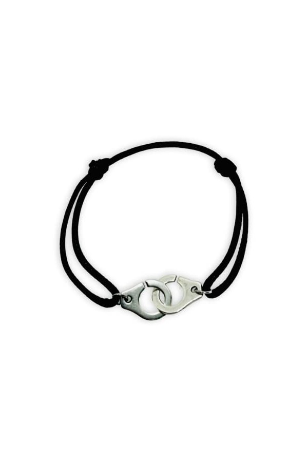 Bracelet Menotte Sur Cordon - Fil En Nylon Tressé- En acier Inoxydable argent- fil noir - taille réglable de 14 à 24 cm - enf