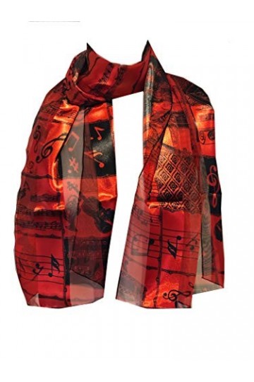 Pamper Yourself Now Foulard fin brillant avec motif notes et instruments de musique, Rouge