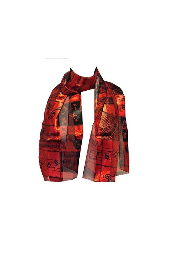 Pamper Yourself Now Foulard fin brillant avec motif notes et instruments de musique, Rouge